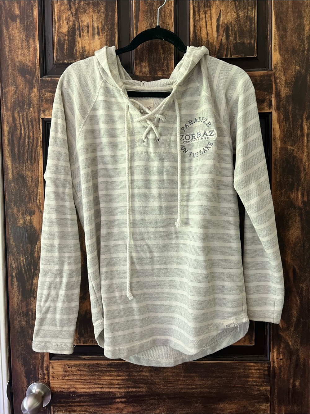 Blue 84 Cream and Light Gray Striped Lace-Up Hoodie